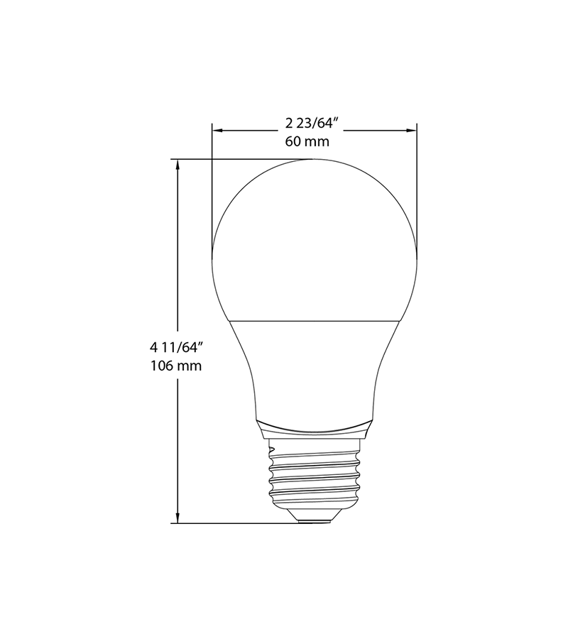 LED Bulb A19 5.7W,40 EQ, 480Lm, Base E26, 80CRI, 4000K, Dimmable