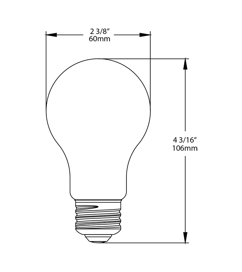 Filament A19 5W,40 EQ, 450Lm, Base E26, 90CRI, 2700K, Dimmable, Frosted