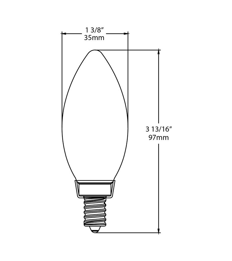 Filament B11 3.3W,40 EQ, 300Lm E12, 90CRI, 2700k, Dimmable, Frosted