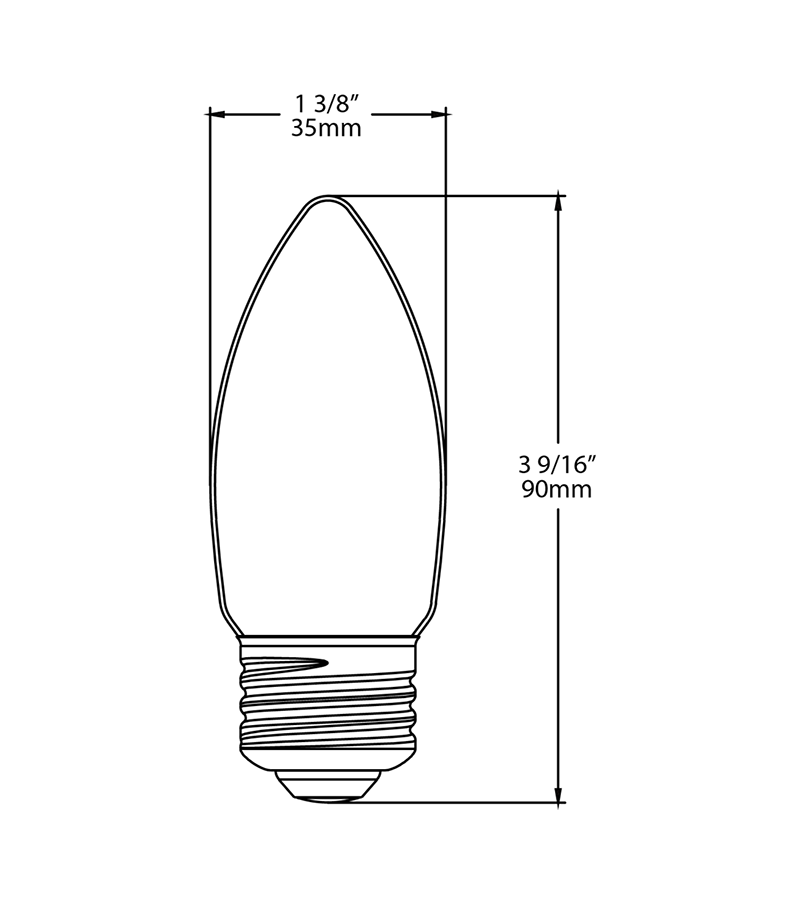 Filament B11 5.5W,60 EQ, 500Lm, Base E26, 90CRI, 2700k, Dimmable, Frosted