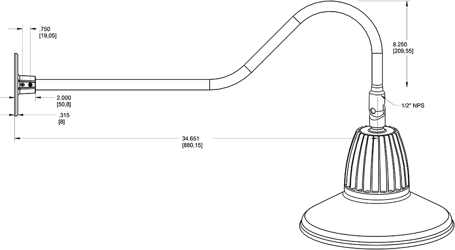 Gooseneck Style2 13W, 3000k, LED 15 Inch St Shade, rectangular reflector, White