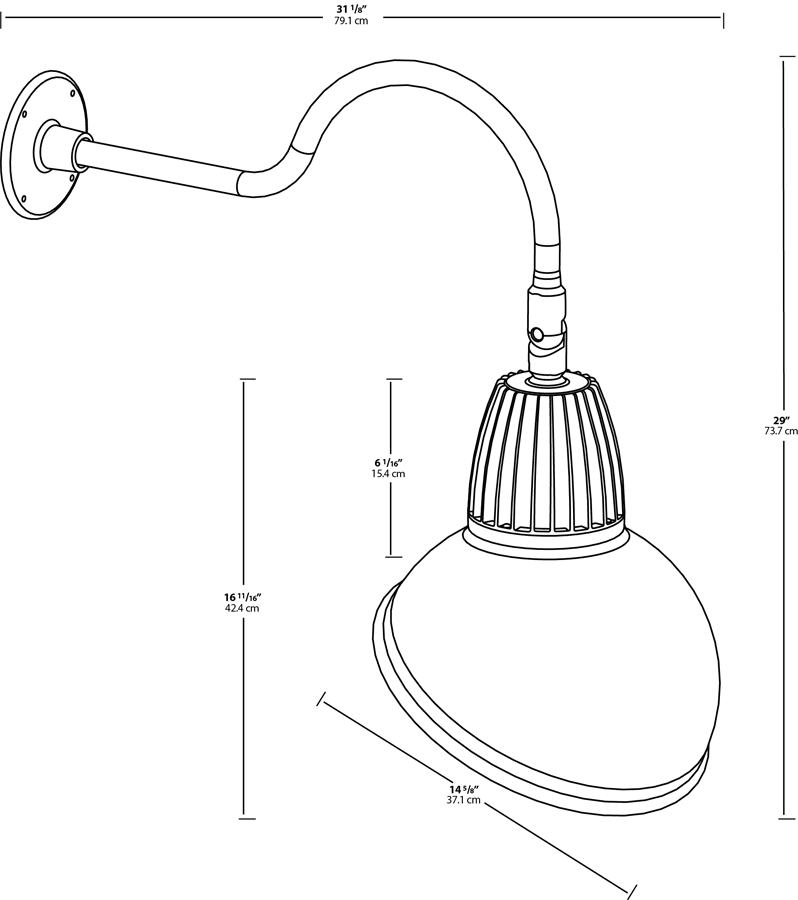 Gooseneck Style1 13W, 4000k, LED AngLED Dome Shade, Black