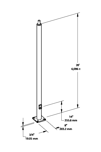 Pole 4 Inch Round 7 Gauge 20 Foot Welded Tenon Square, Base