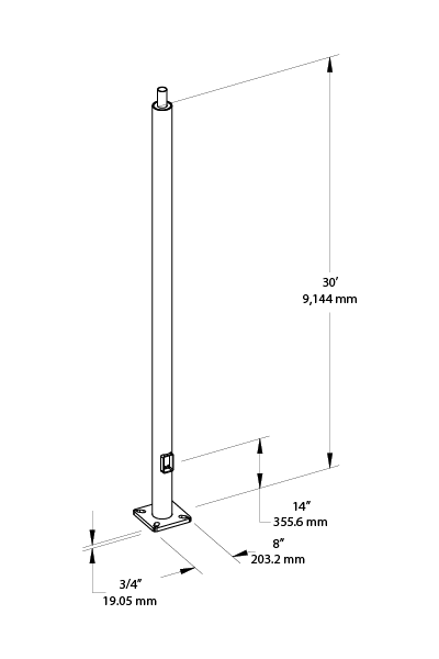 Pole 4 Inch Round 7 Gauge 30 Foot Welded Tenon Square, Base