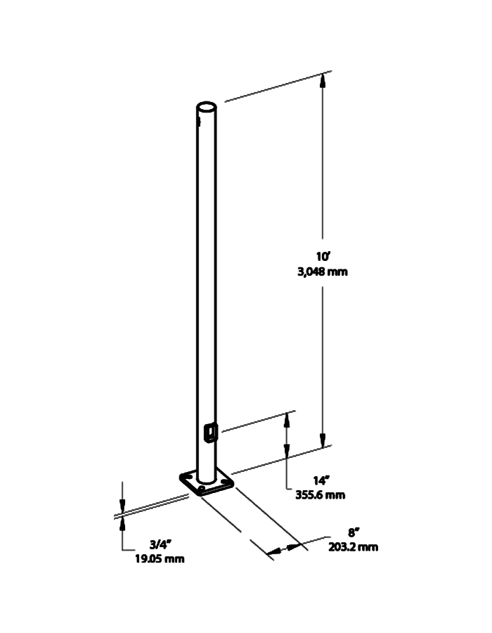 Pole 4 Inch Round 11 Gauge 10 Foot DrilLED Two Sides Square, Base