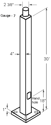 Pole 4 Inch Square 7 Gauge 30Ft Welded Tenon Square, Base