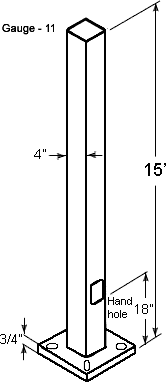 Pole 4 Inch Square 11 Gauge 15Ft DrilLED 2 Sides @ 180Deg+Plugs