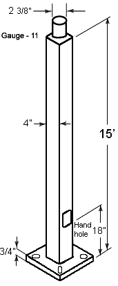 Pole 4 Inch Square 11 Gauge 15Ft Welded Tenon Square, Base