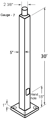Pole 5 Inch Square 7 Gauge 30Ft Welded Tenon Square, Base