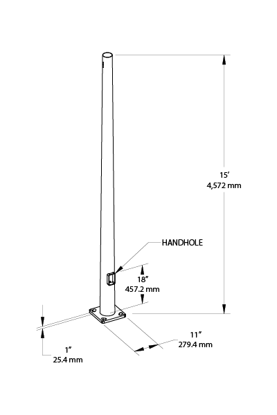 Pole 6 Inch Taper 11 Gauge 15 Foot DrilLED Two Sides Square, Base