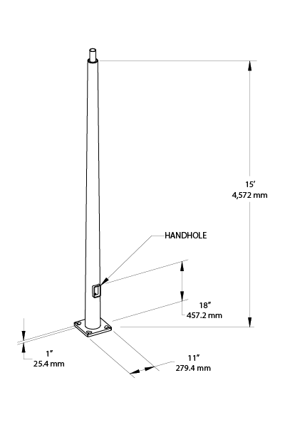 Pole 6 Inch Taper 11 Gauge 15 Foot Welded Tenon Square, Base