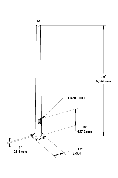 Pole 6 Inch Taper 11 Gauge 20 Foot Welded Tenon Square, Base