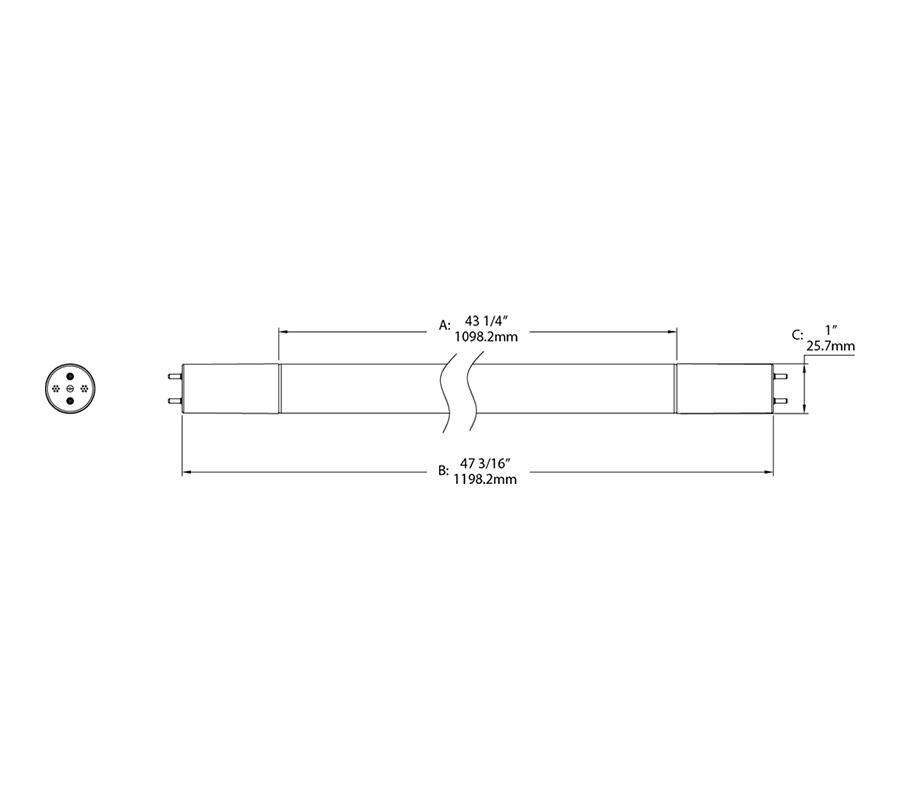 T8 LED Glass 4Ft Type B 14W, 4000k, 1800Lm Double Ended