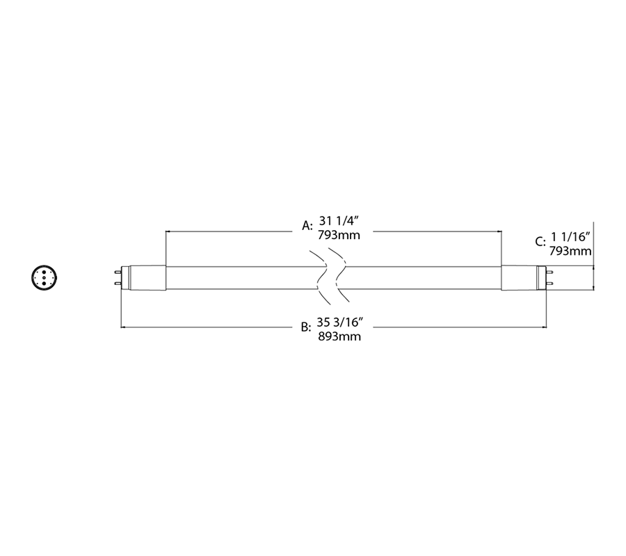 LED Tube T8 Glass 3Ft Type A 8W, 3000k, 1100Lm