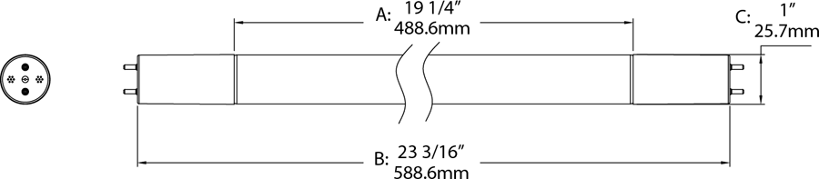 T8 LED Glass 2Ft Type B 9W, 4000k, 1150Lm Double Ended