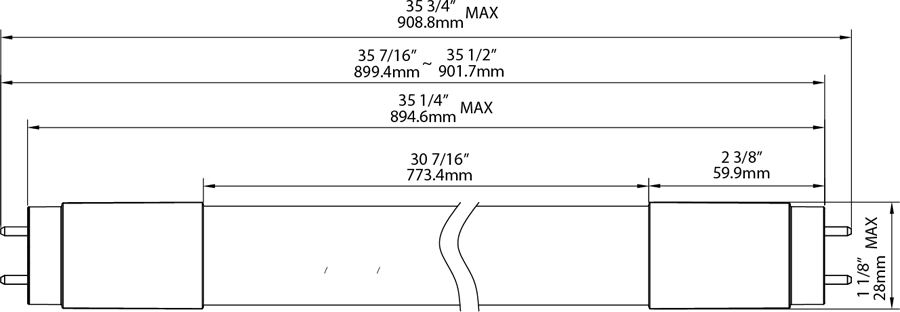 T8 LED Pet Glass 3Ft Type B 9W, 5000k, 1200Lm Singledouble