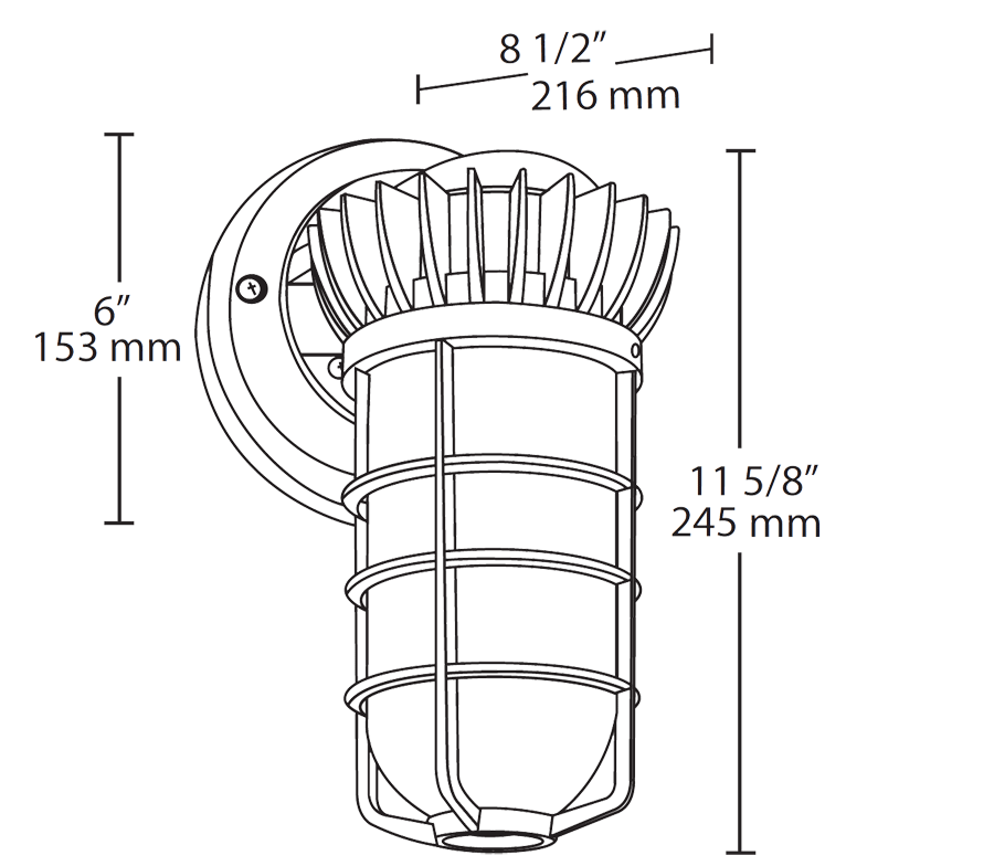 Vaporproof LED 26W, 3000k, 3/4 wall bracket, Frosted Gl Diecast Gd